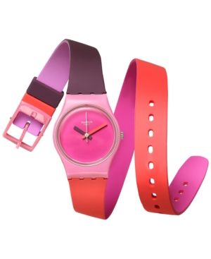 Swatch Women's Swiss Fun in Pink Multicolor Silicone Wrap Strap Watch 25mm LP137 | Macys (US)