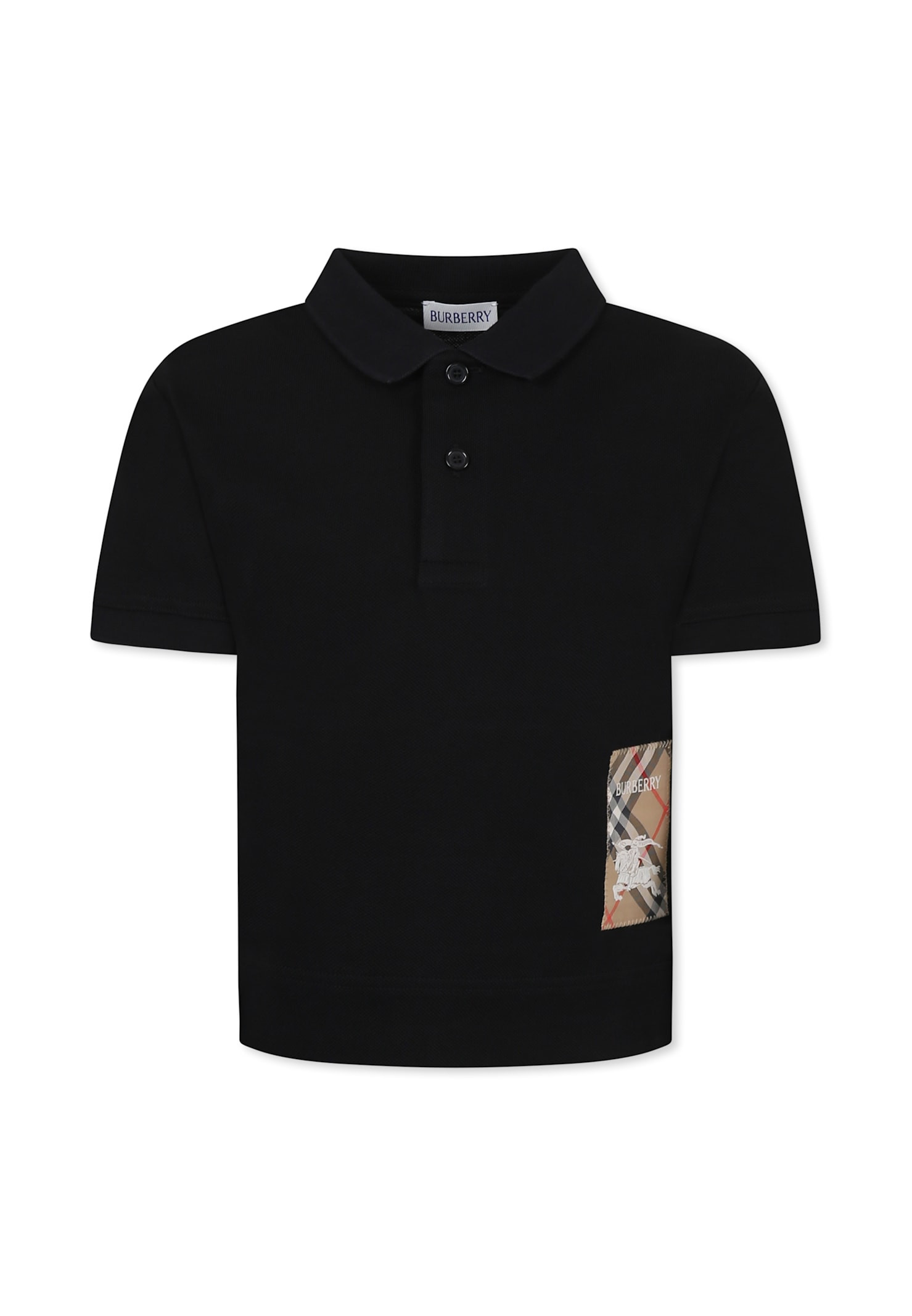 Burberry Black Polo Shirt For Boy With Equestrian Knight | Italist.com US