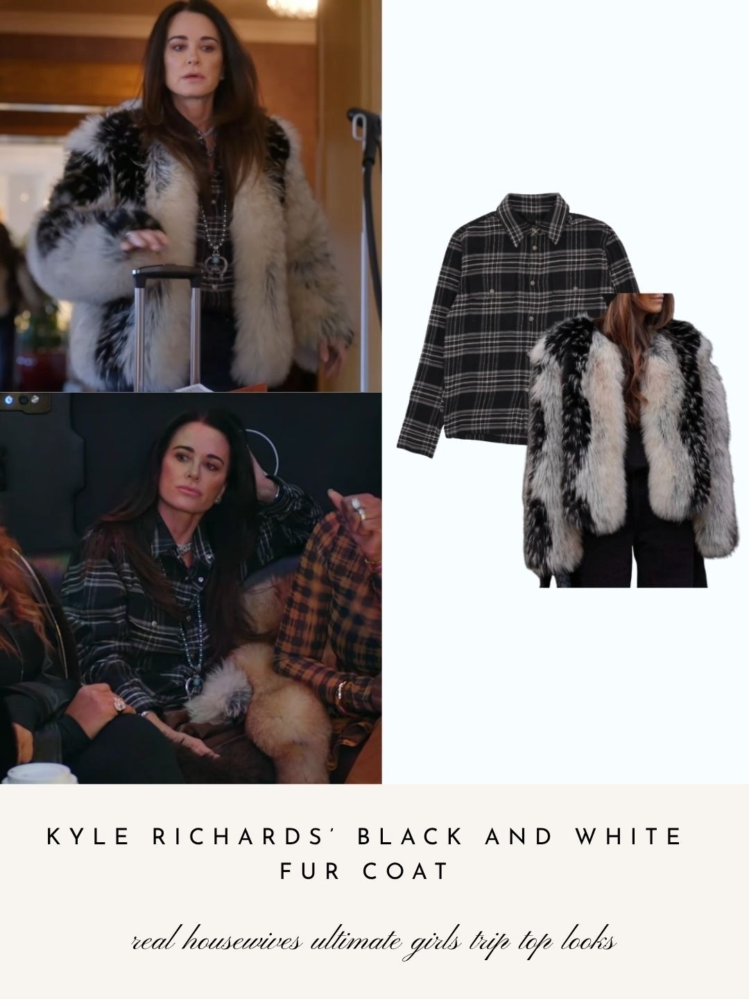 Kyle Richards’ Black and White Fur Coat // Flannel sold by Chrome Hearts