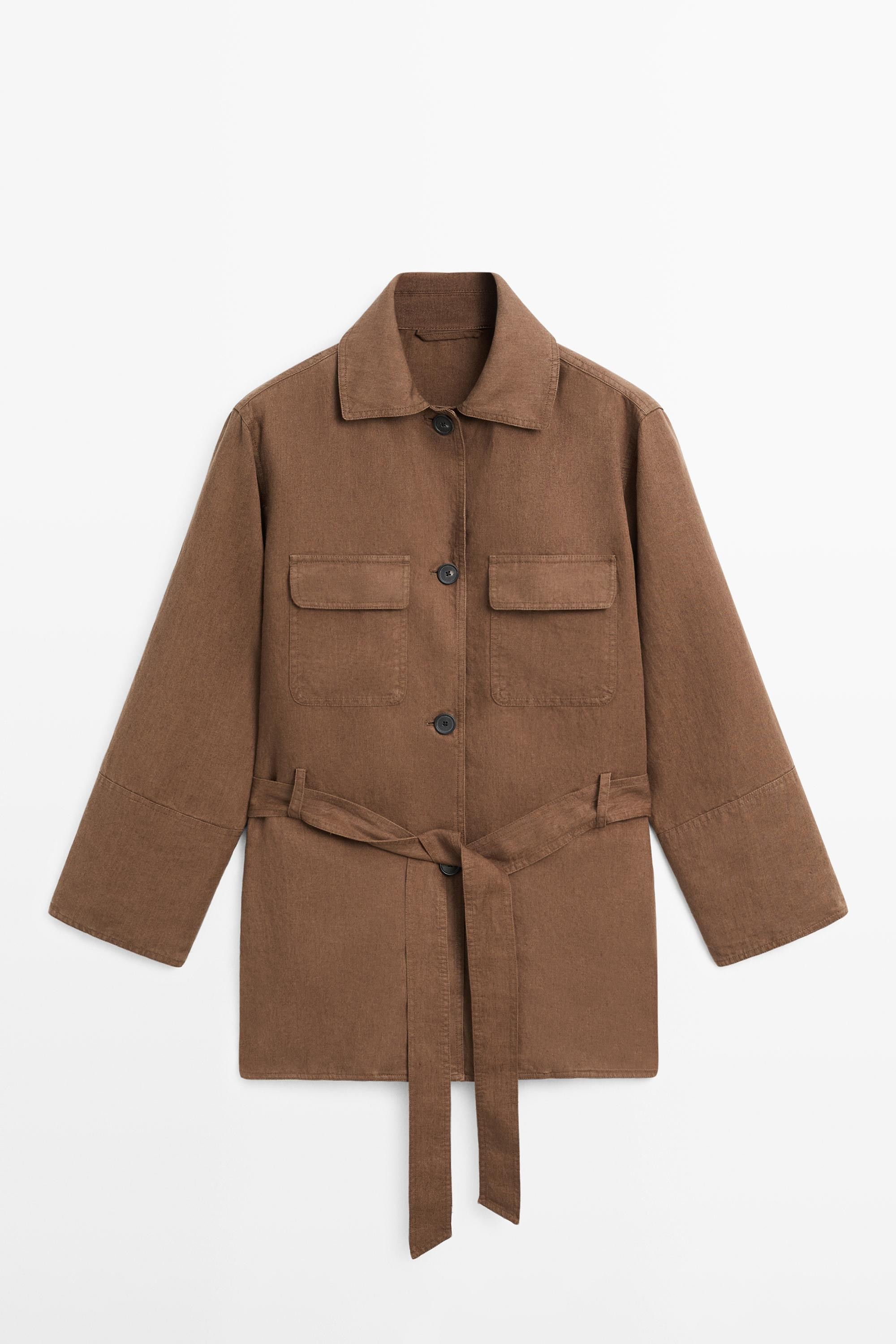Blazer aus 100% Leinen mit Taschendetails und G\u00fcrtel | Massimo Dutti DE