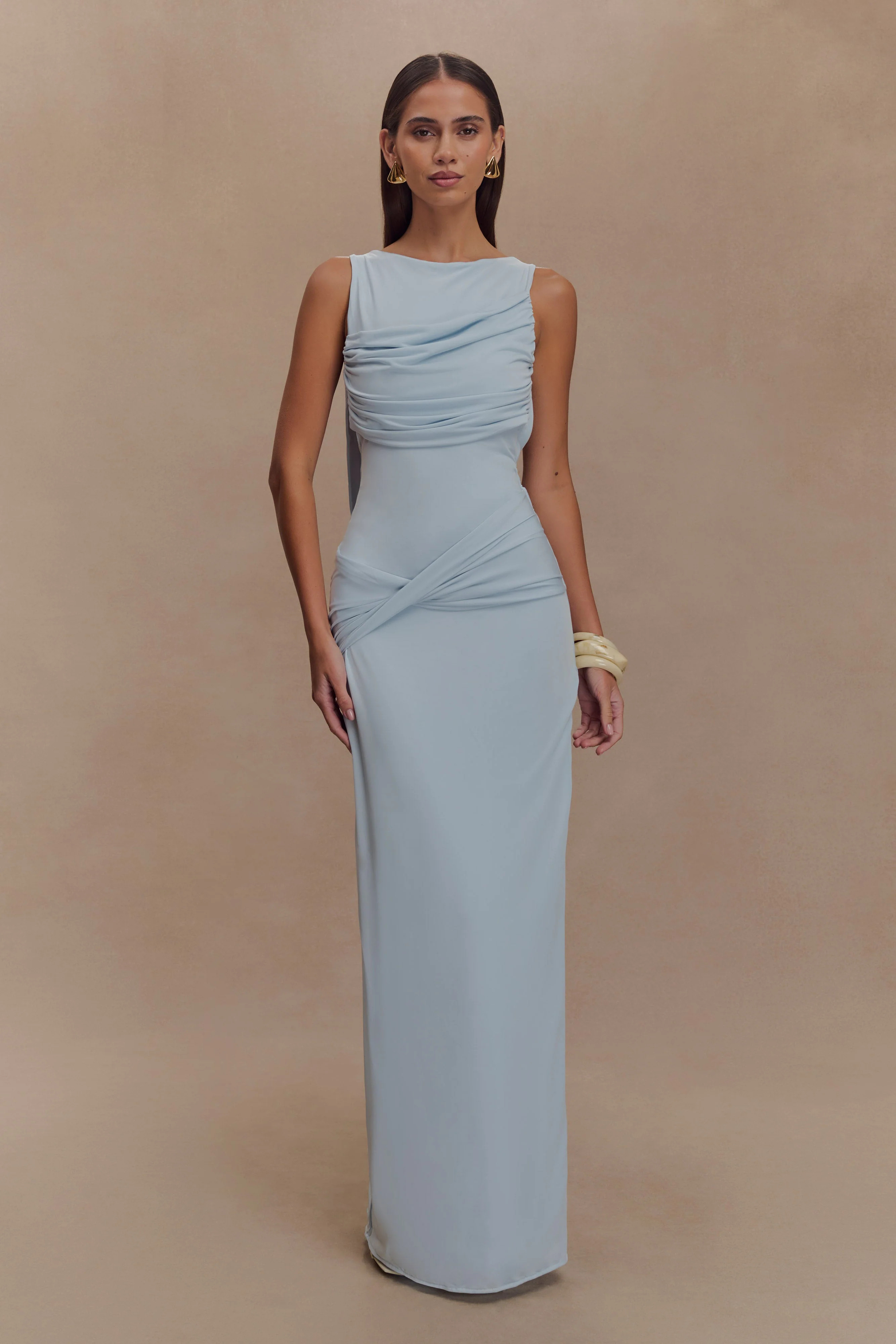 Henley Slinky Drape Maxi Dress - Pale Blue | MESHKI US
