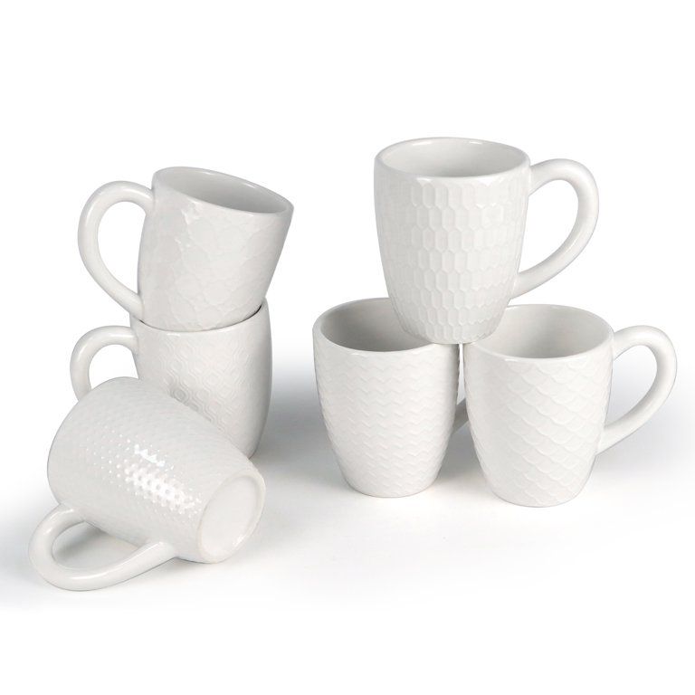 6 Pack White Ceramic Coffee Mugs, Stylish Embossed Coffee Cups Set for Coffee, Tea, Cocoa,Milk,Ce... | Walmart (US)