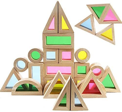 Agirlgle Wood Building Blocks Set for Kids 24 Pcs Rainbow Stacker Stacking Game Construction Buil... | Amazon (US)