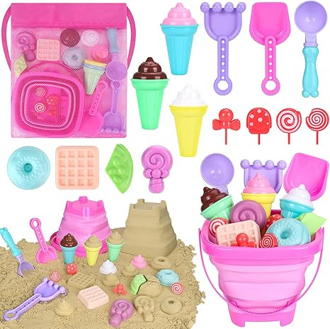 Collapsible Beach Toys Set for Kids Toddlers Girls, Collapsible Sand Bucket and Shovels Set with ... | Amazon (US)