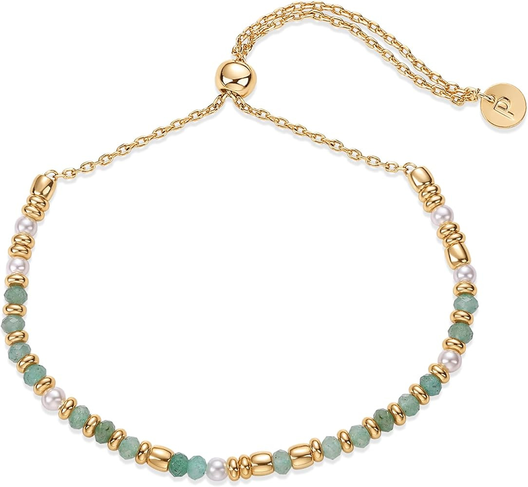 PAVOI 14K Yellow Gold Plated Beaded Gemstones Bracelets for Women | Colored Boho Festival Adjusta... | Amazon (US)