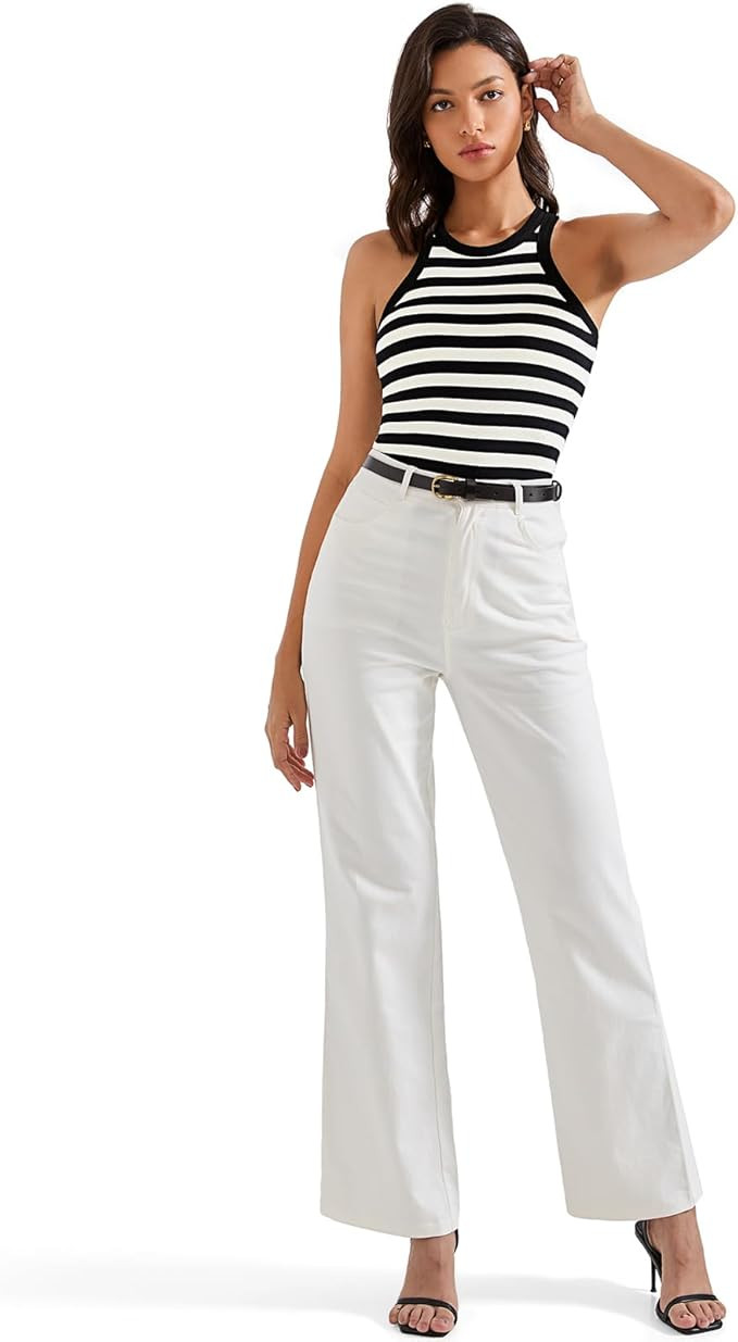 SUUKSESS Women Padded Cotton Ribbed Tank Tops High Neck Racerback Basic Tops | Amazon (US)