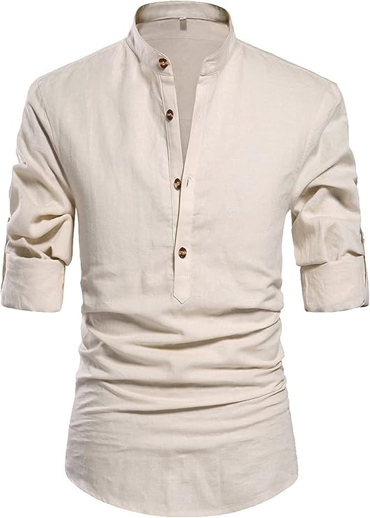 NITAGUT Men Henley Neck Long Sleeve Daily Look Linen Shirts | Amazon (US)