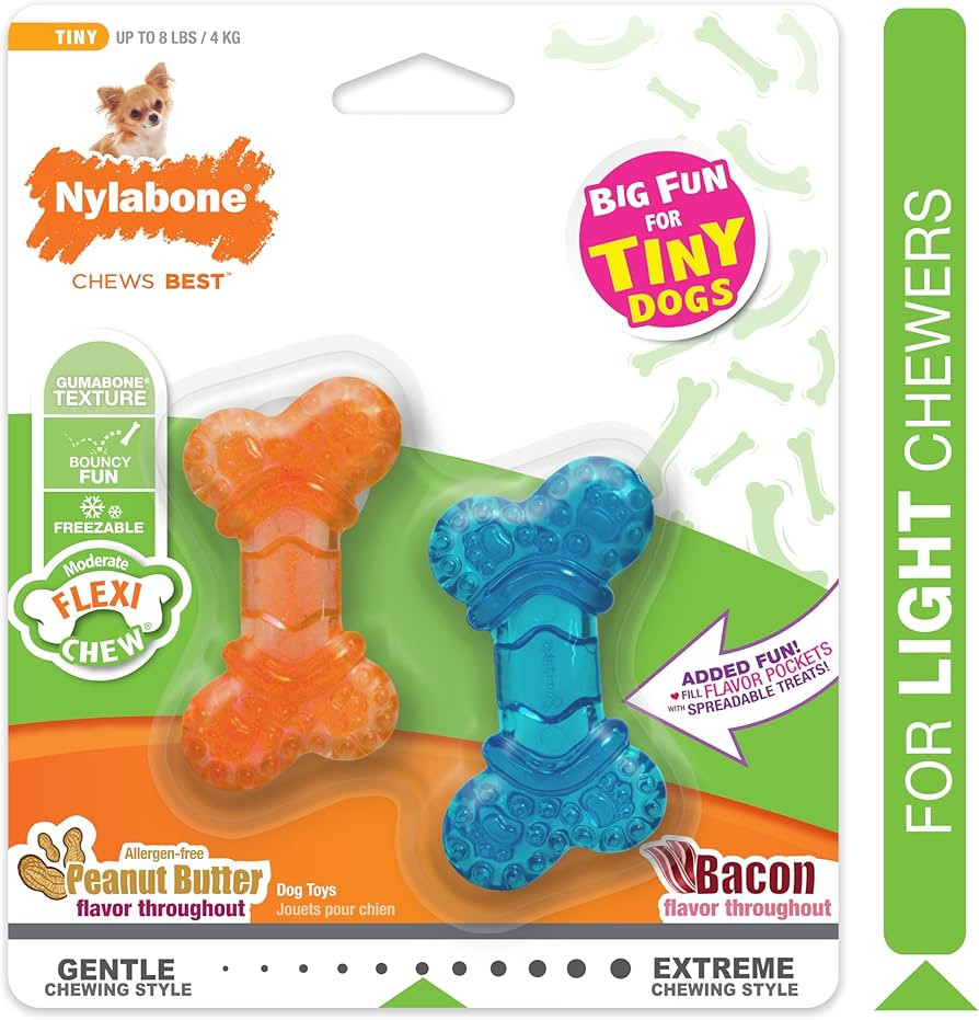 Nylabone Moderate Chew Flexi Chew Bone Peanut Butter & Bacon XX-Small/Tiny (2 Count) | Amazon (US)