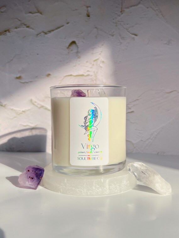 Iridescent Virgo Candle With Crystals for Manifestation. - Etsy | Etsy (US)