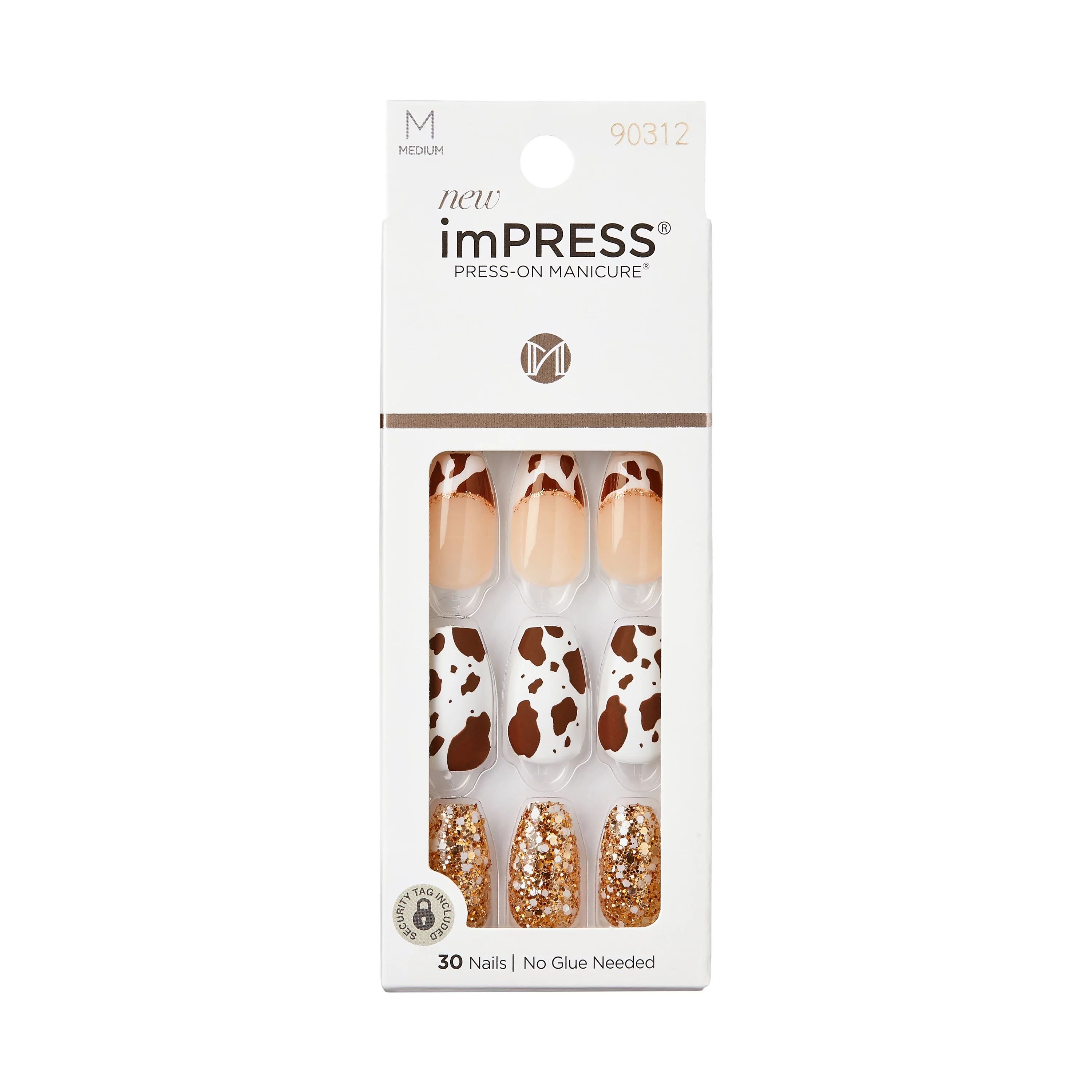 KISS imPRESS Medium Coffin Gel Press-On Nails, Matte Medium Brown , 30 Pieces | Walmart (US)
