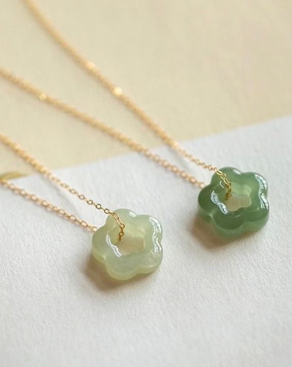 Dainty Jade Necklace,Green Hetian Floral Pendant Necklace, Gold Flower Necklace, Women Charm Neck... | Etsy (CAD)