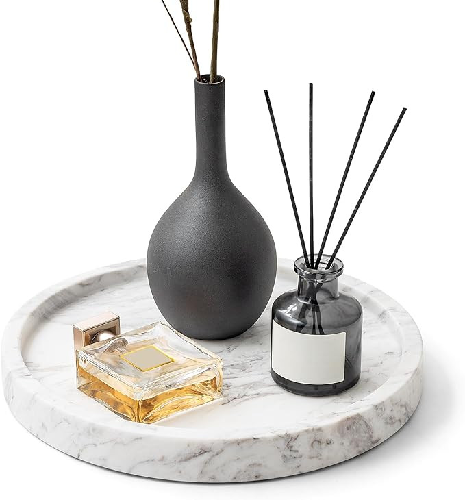 WORHE Natural Marble Decorative Tray for Bathroom Bedroom Kitchen Dresser, Round Vanity Trays for... | Amazon (US)