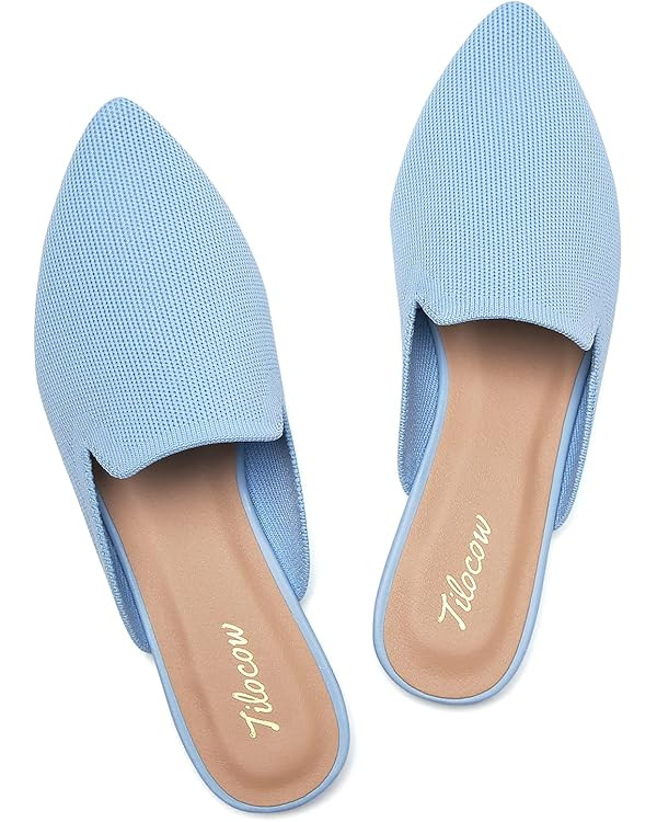 Tilocow Knit Mules for Women Flats Pointed Toe Mesh Ballet Flat Womens Slip On Slides Walking Sho... | Amazon (US)