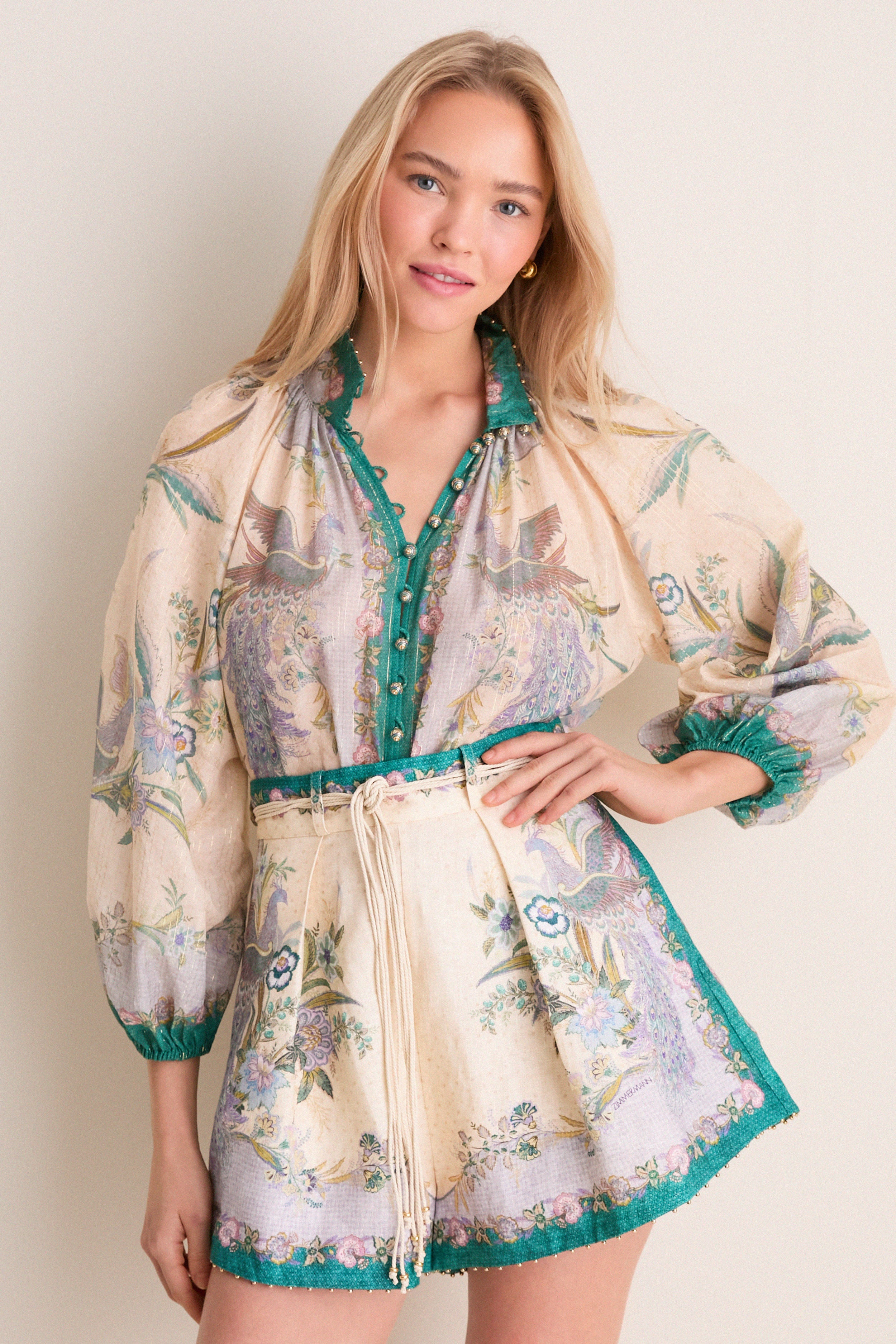 Cream Scarf Floral Indra Billow Blouse | Tuckernuck (US)