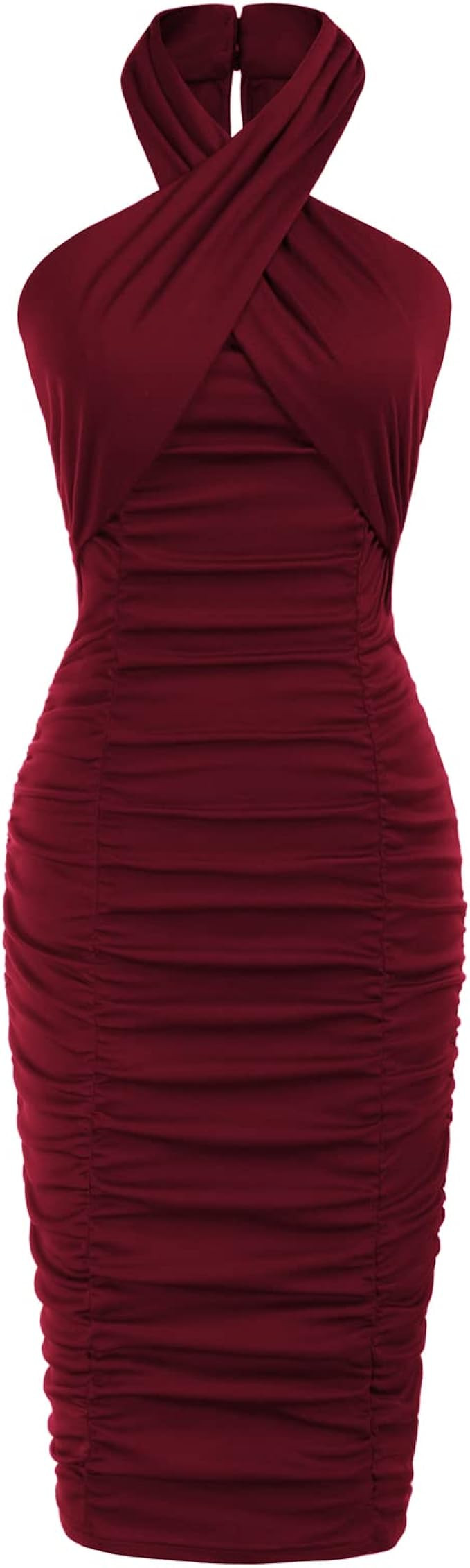 GRACE KARIN Women Sexy Ruched Bodycon Dress Halter Sleeveless Criss Cross Midi Party Club Dresses | Amazon (US)