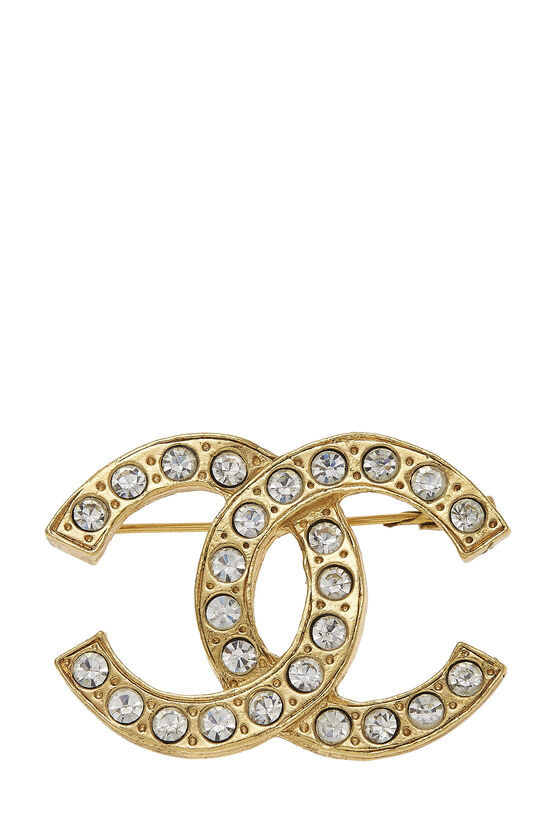 Shop Chanel Gold & Crystal 'CC' Pin | WGACA | What Goes Around Comes Around