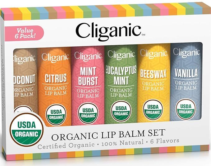 Cliganic USDA Organic Lip Balm Set - 6 Flavors - 100% Natural Moisturizer for Cracked & Dry Lips | Amazon (US)