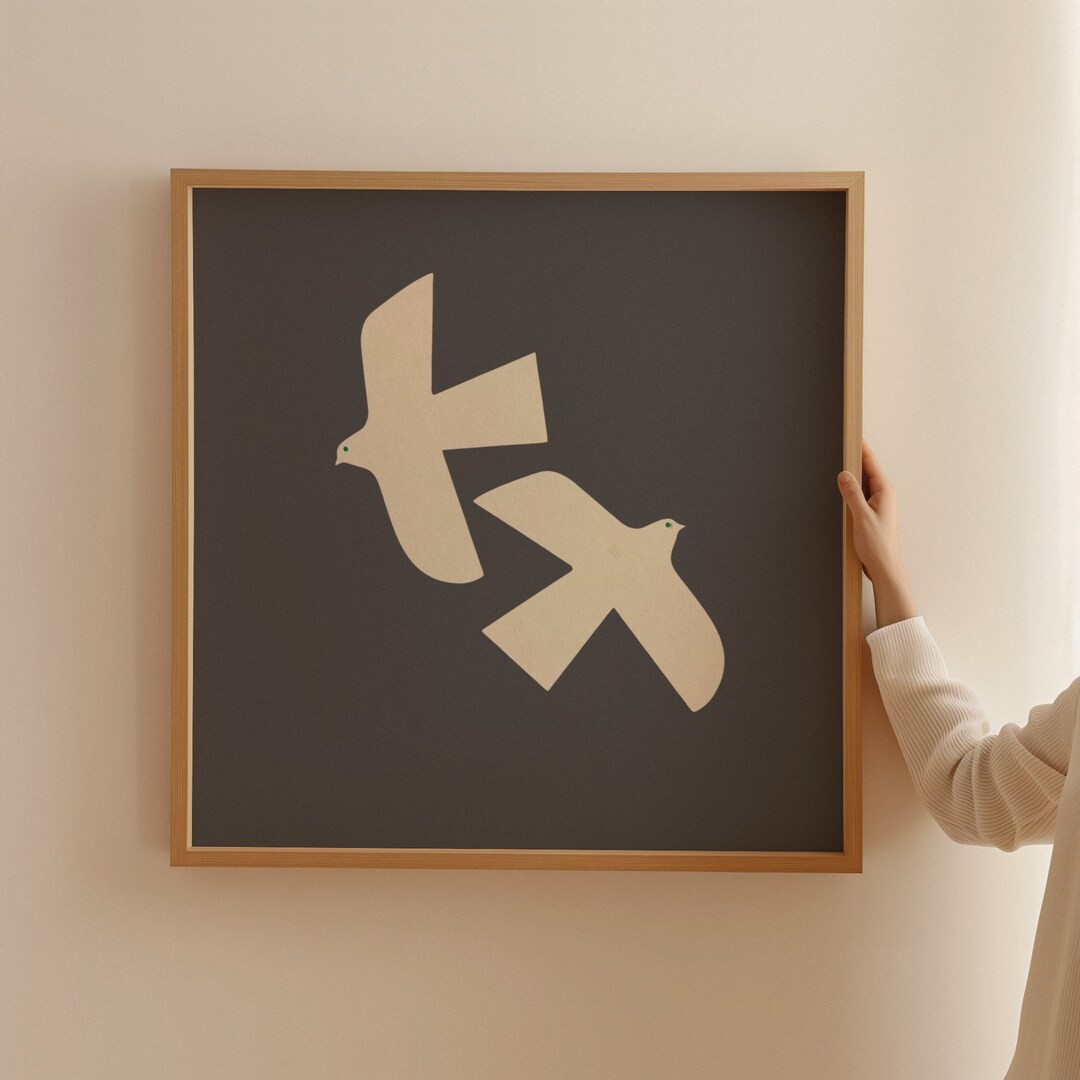 Charcoal Dove Square Print, INSTANT Digital Downloadable Wall Art, Trendy Decor, Floral Illustrat... | Etsy (US)