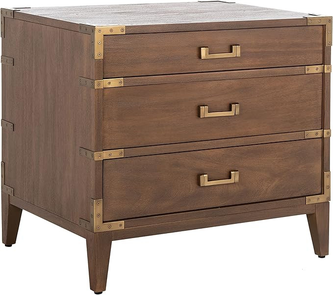 SAFAVIEH Brown (Fully Assembled) Couture Home Collection Nisha 3-Drawer Wood Nightstand | Amazon (US)