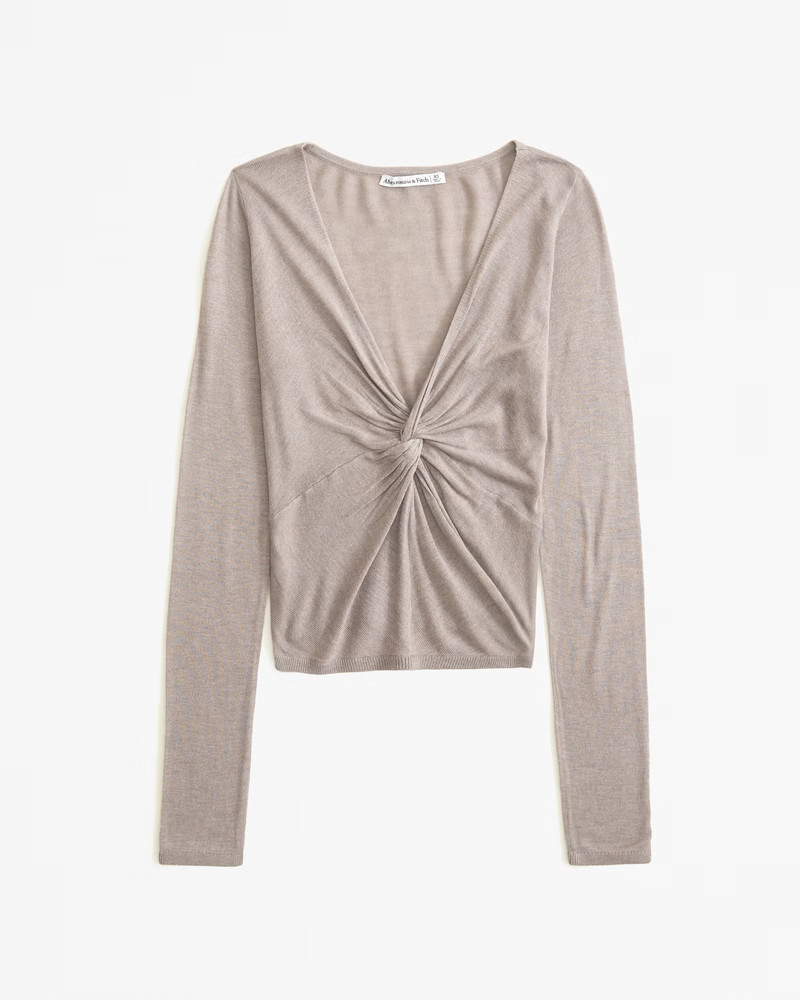 Abercrombie & Fitch Women's V-Neck Twist Draped Top in Brown - Size XS | Abercrombie & Fitch (US)