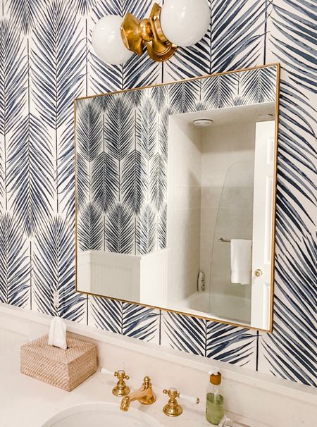 Guest bathroom wallpaper mirror sconce and decor 



#LTKhome #LTKfindsunder100 #LTKfindsunder50