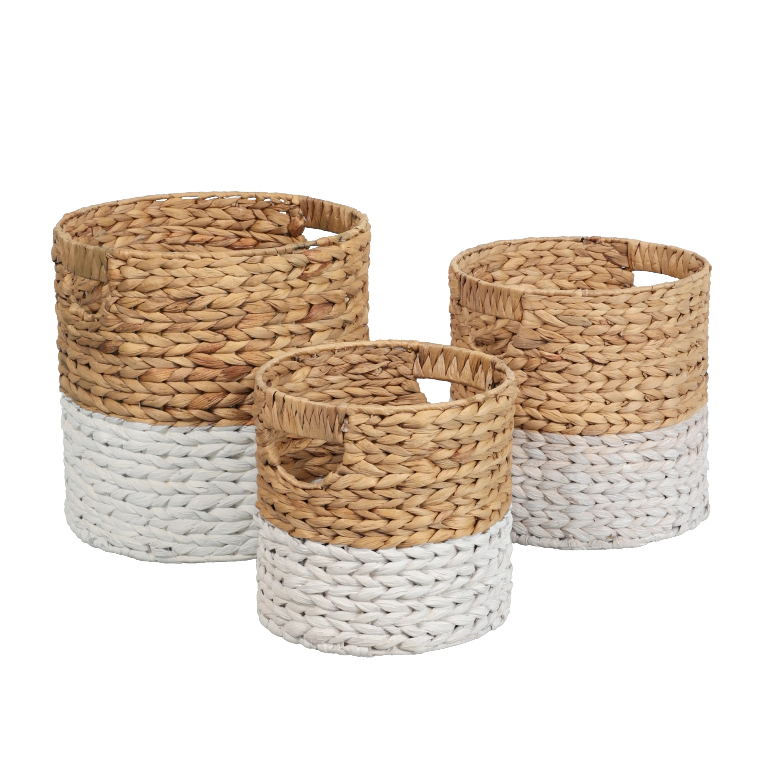 Avery Bohemian Cottage Handwoven Hyacinth Cylinder Nesting Baskets with Handles (Set of 3) | Wayfair North America