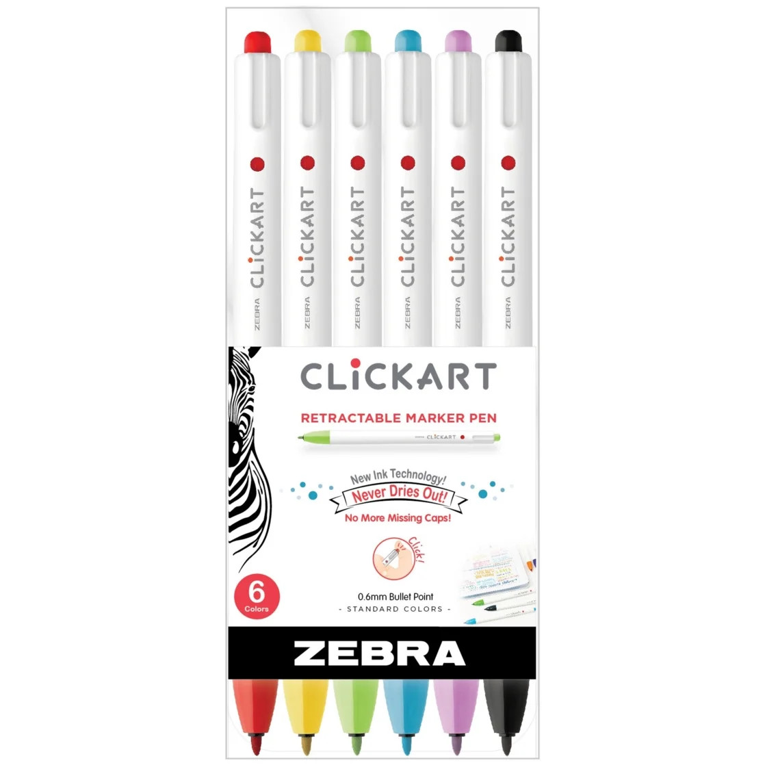 CLiCKART Retractable Marker Pen, 0.6 mm, Assorted Colors, 6pk | Walmart (US)