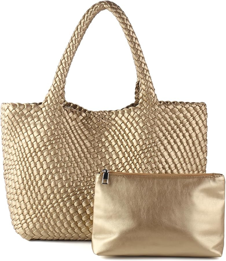 Handmade Woven Bag Satchel Handbag For Women Vegan Leather Tote Bag With Purses Travel Shoulder B... | Amazon (US)