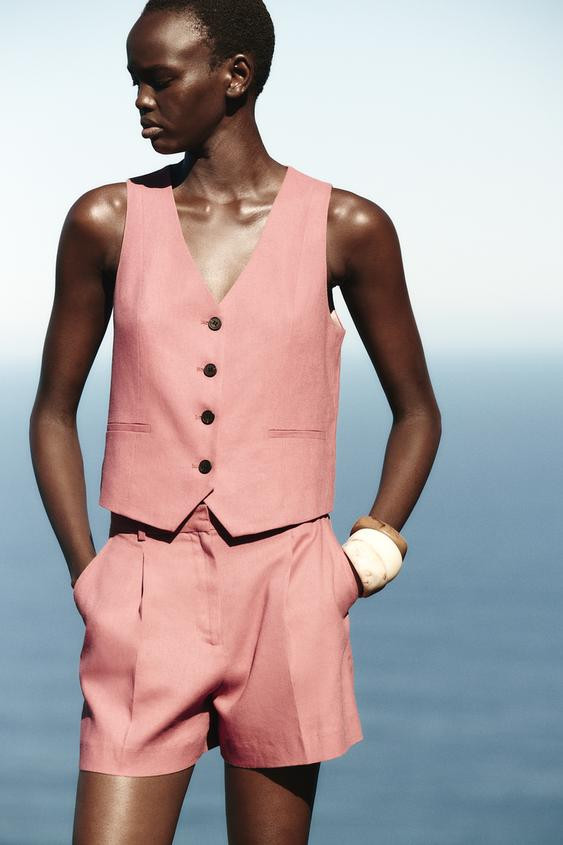 HIGH-WAISTED LINEN SHORTS | Zara US