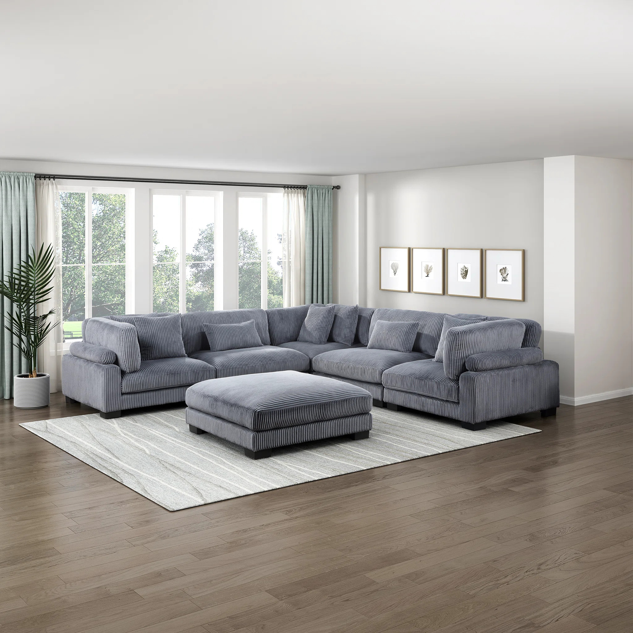 Brinsley 6 Piece 135" Modern Corduroy Track Arm Modular Sectional Sofa | Wayfair North America