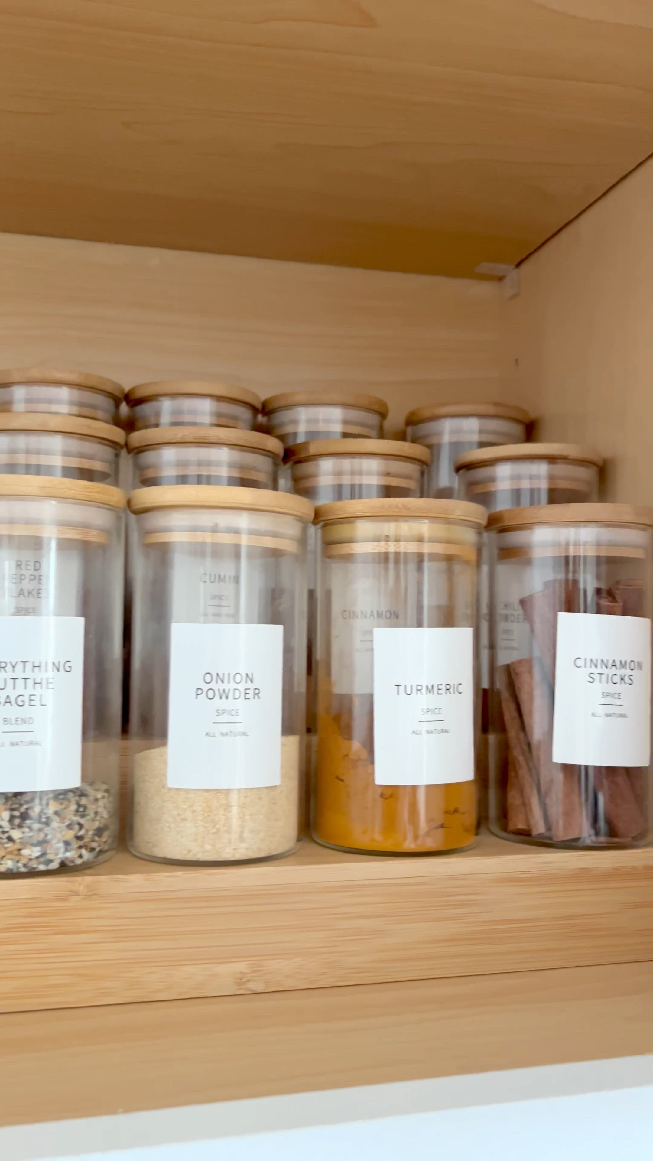 Kitchen organization, spice jars, glass, non toxic, labels, bamboo lids. Amazon, paper towel holder, containers, stand.