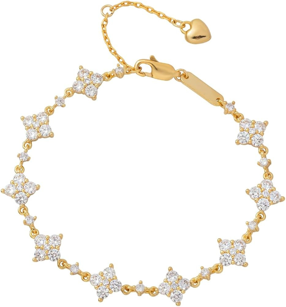 Dainty Gold Silver Bracelet for Women Trendy Non Tarnish 14K Gold Plated Cubic Zirconia Bracelet ... | Amazon (US)