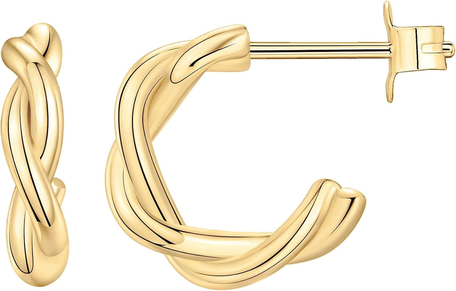 PAVOI 14K Gold Plated Chunky Huggies Earrings for Women - 925 Sterling Silver Posts Small Gold Hu... | Amazon (US)