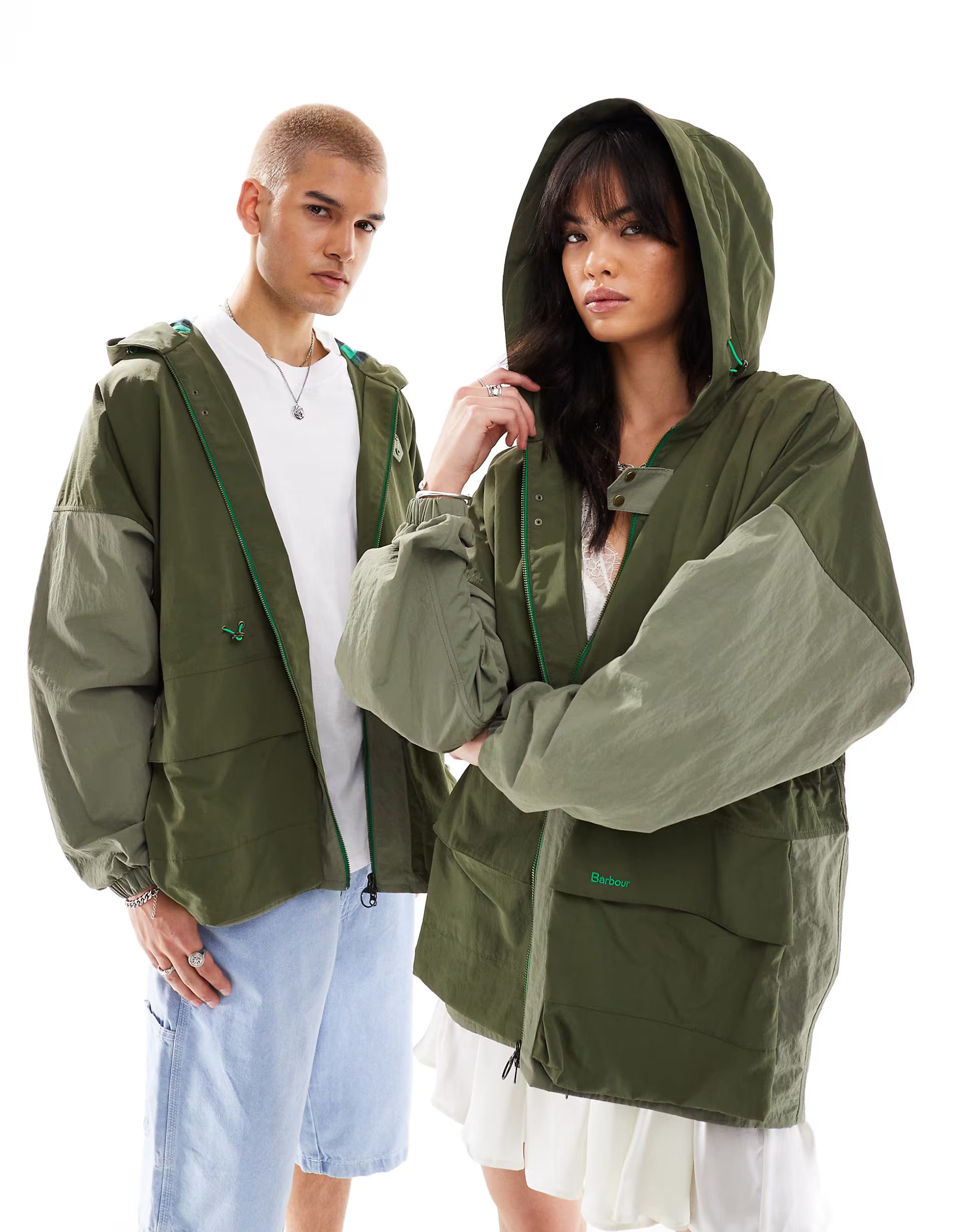 Barbour x ASOS Acoustic unisex showerproof jacket in green | ASOS (Global)
