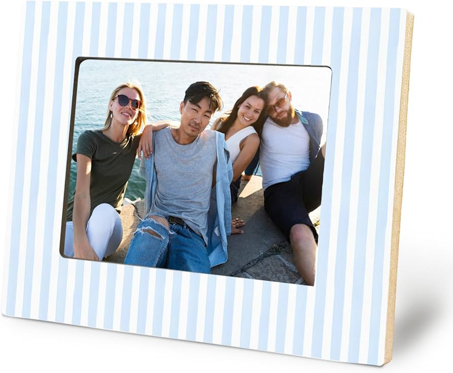 Blue and White Striped Picture Frame 5x7, Wedding Engagement Gifts for Newlyweds Couple Husband W... | Amazon (US)