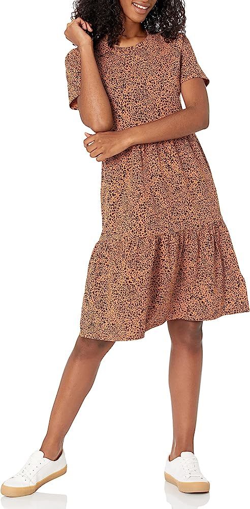 Amazon Essentials Women's Short-Sleeve Crewneck Tiered Dress | Amazon (US)