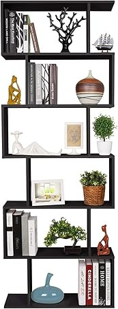 Homfa Bookshelf 6-Tier Bookcase S Shaped Bookshelf, Free Standing Display Storage Shelves Decor F... | Amazon (US)