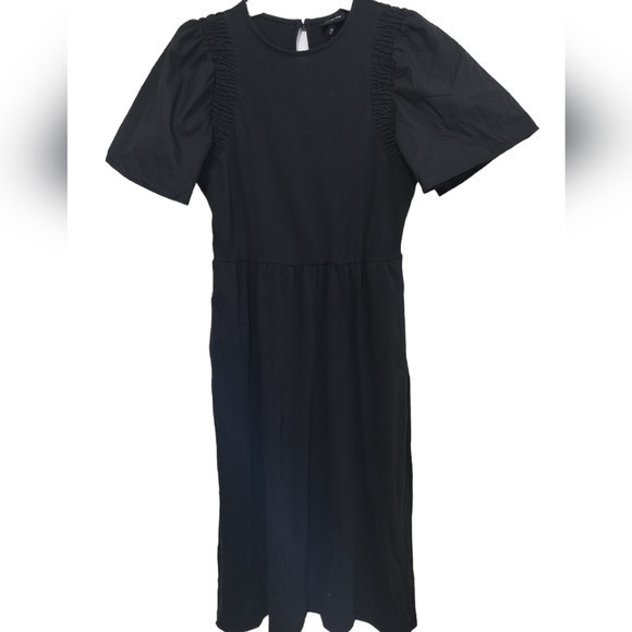 (1279) Who What Wear Black Cotton  Ruched Sleeves Dress with Pockets Size XS | Poshmark