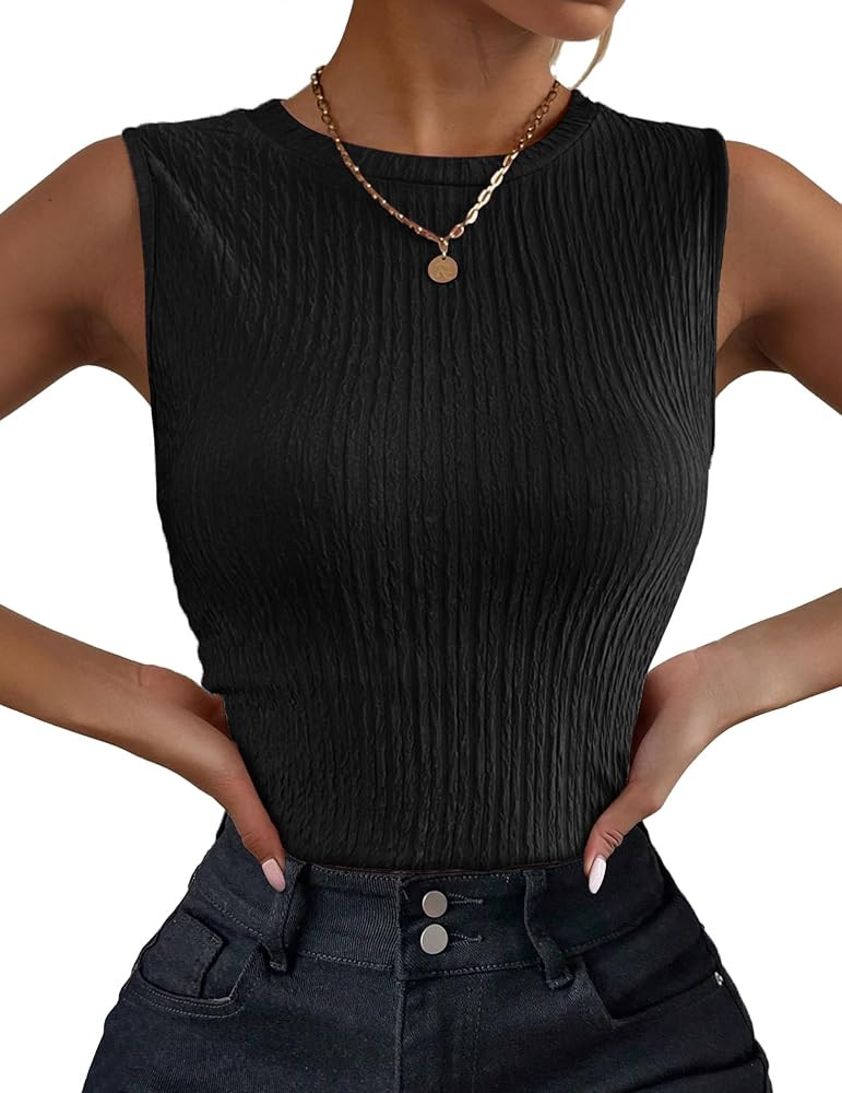 Zeagoo Women's High Neck Tank Top 2025 Summer Casual Ribbed Knit Slim Fitted Basic Textured Sleev... | Amazon (US)