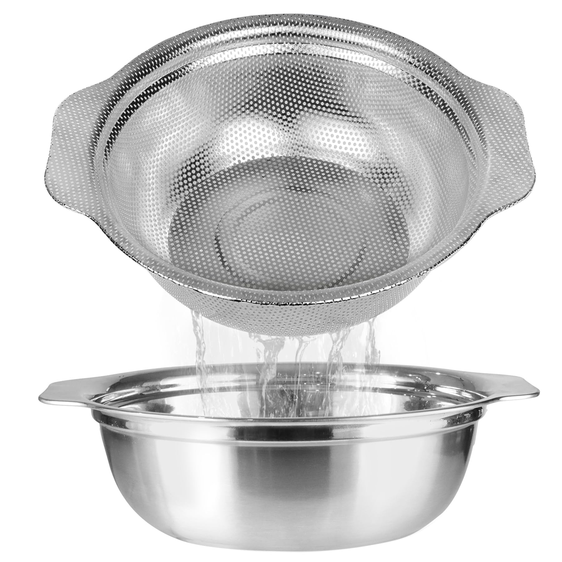 Stainless Steel Colander for Kitchen, 2.5QT Rice Washer Strainer with Mixing Bowl, Colander Bowl ... | Amazon (US)