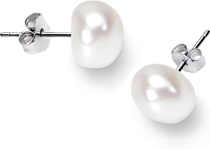 2023 New 925 Sterling Silver Freshwater Real Pearl Stud Earrings AAAA Quality Round Button Pearl ... | Amazon (US)