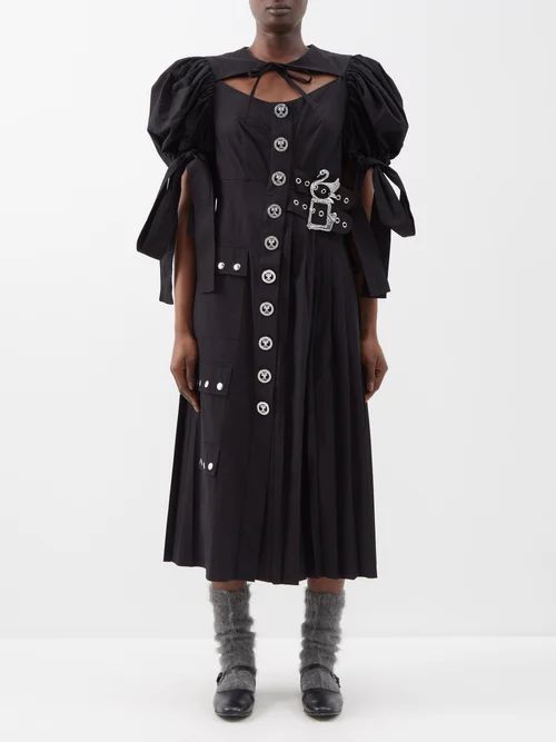 Chopova Lowena - Islander Organic-cotton Poplin Midi Dress - Womens - Black | Matches (UK)