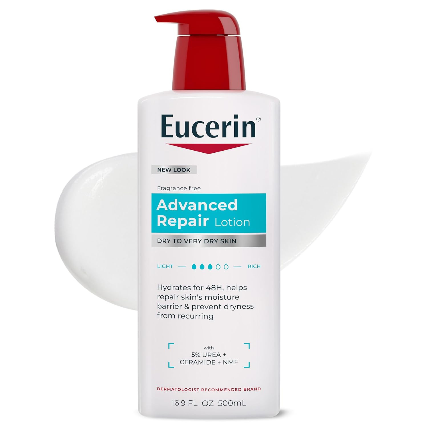 Eucerin Advanced Repair Body Lotion, Unscented Body Lotion for Dry Skin, 16.9 Fl Oz Pump Bottle | Amazon (US)