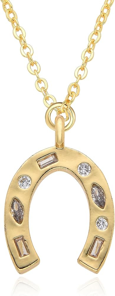 Lucky Horseshoe Cowboy Necklaces Copper Crystal Cowboy Horse Gold Necklace Women Gift | Amazon (US)