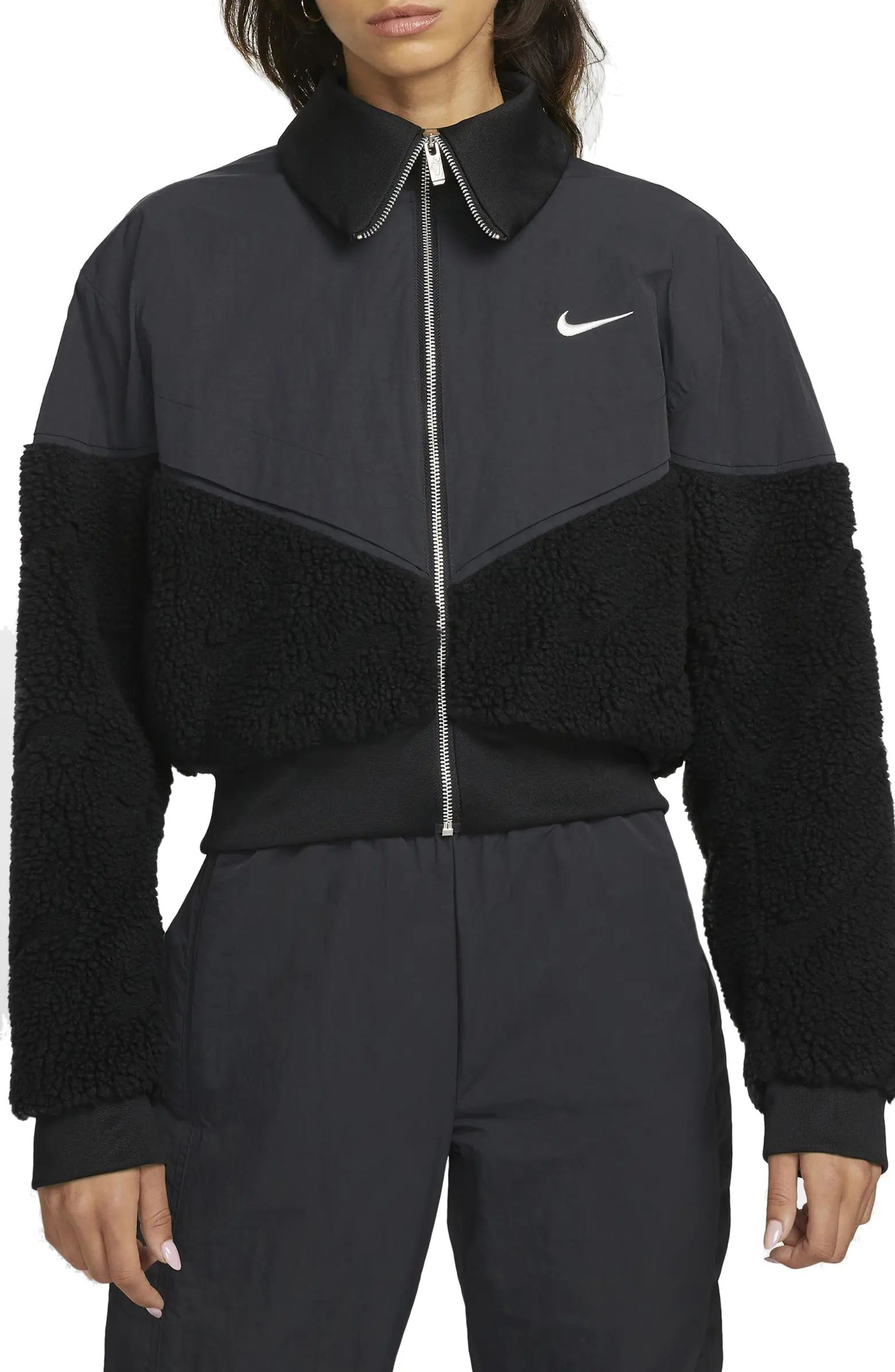 Nike Crop Mixed Media Jacket | Nordstrom | Nordstrom