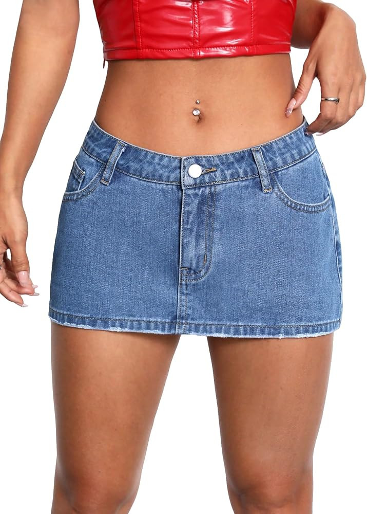 Milumia Women's Denim Mini Skirt Y2k Trendy Low Waisted Straight Hem Short Jean Skirts | Amazon (US)