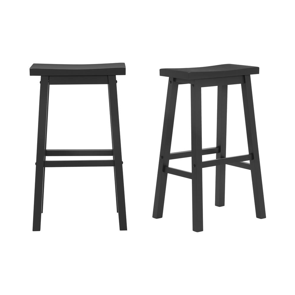 StyleWell Black Wood Saddle Backless Bar Stool (Set of 2) (16.33 in. W x 29 in. H) | The Home Depot