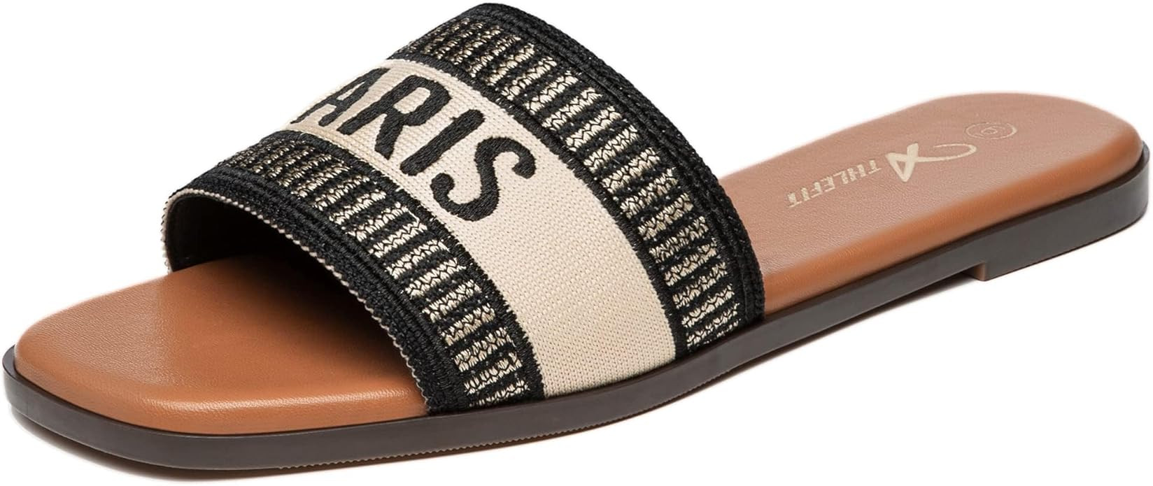 Amazon.com | Athlefit Women's Slides Summer Fashion Slip On Flat Sandals Dressy Black Multi Size ... | Amazon (US)