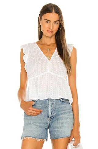 BCBGeneration Striped Dobby Blouse in Optic White from Revolve.com | Revolve Clothing (Global)