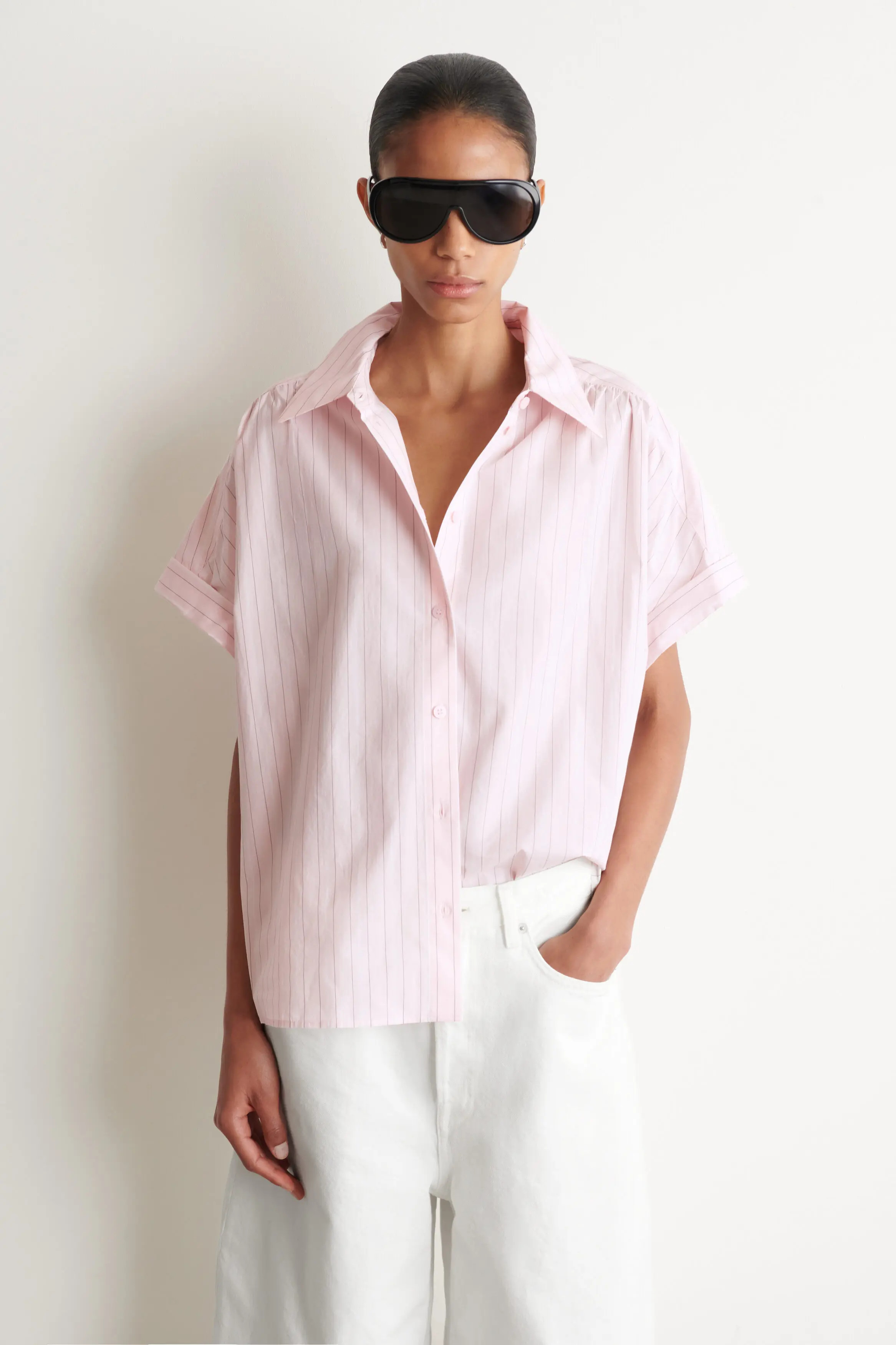 Striped Short-sleeved Cotton Shirt (Women) | Nordstrom | Nordstrom